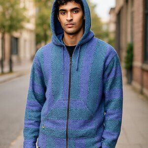 Molina Baja Men's Purple & Green Woven Full Zip Hoodie Sweater Sz L (42-44)